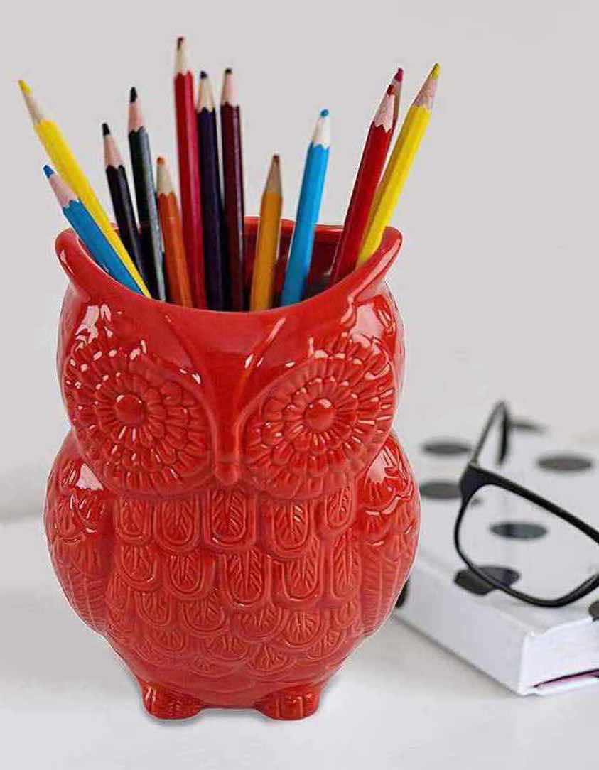 Photo 3 of NEW CASE OF HOME-X CERAMIC OWL DECOR/UTENSIL HOLDER, RED (12 PCS/CASE)