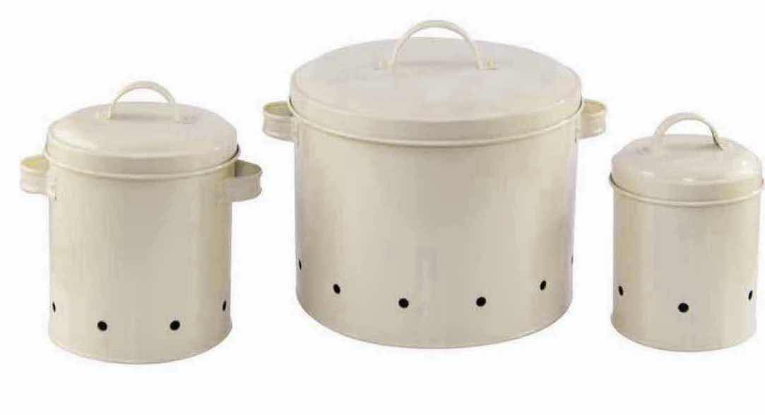 Photo 1 of NEW CASE OF HOME-X 3-PC CANISTER SET, POTATO, ONION & GARLIC, CREAM COLOR (4 SETS/CASE)