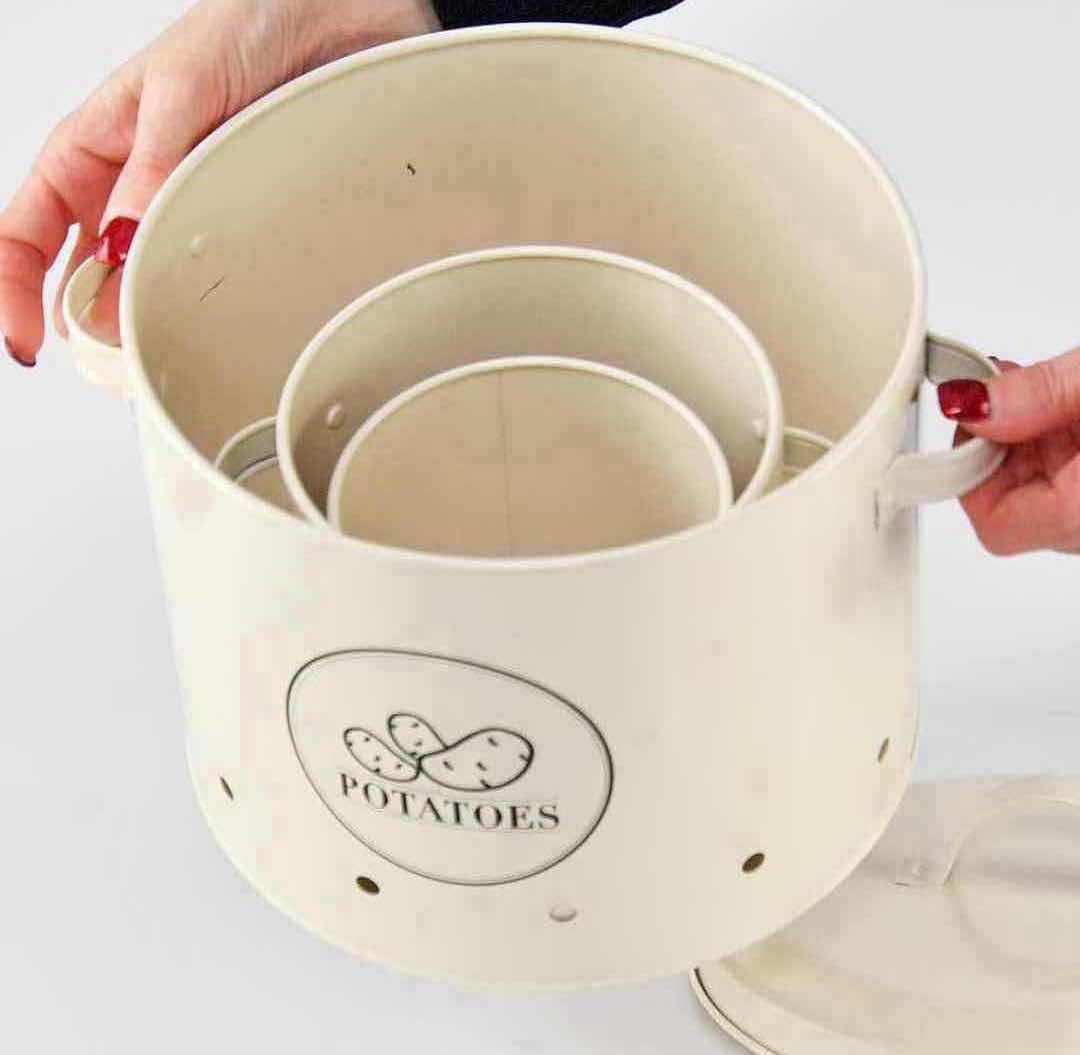 Photo 1 of NEW CASE OF HOME-X 3-PC CANISTER SET, POTATO, ONION & GARLIC, CREAM COLOR (4 SETS/CASE)