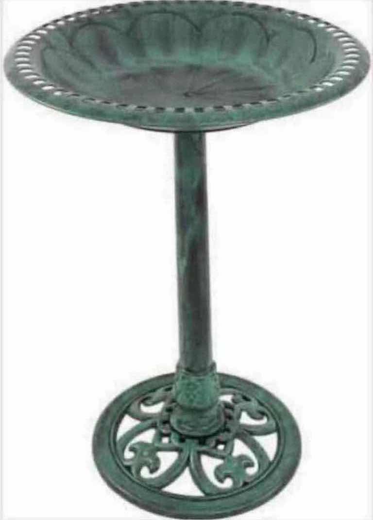 Photo 1 of NEW 2-PACK HOME-X GREEN POLY RESIN GARDEN BIRD BATH WITH PEDESTAL 20.5” X H27.5”