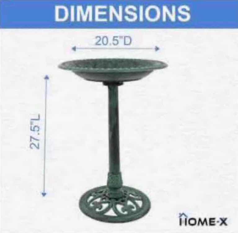 Photo 1 of NEW 2-PACK HOME-X GREEN POLY RESIN GARDEN BIRD BATH WITH PEDESTAL 20.5” X H27.5”
