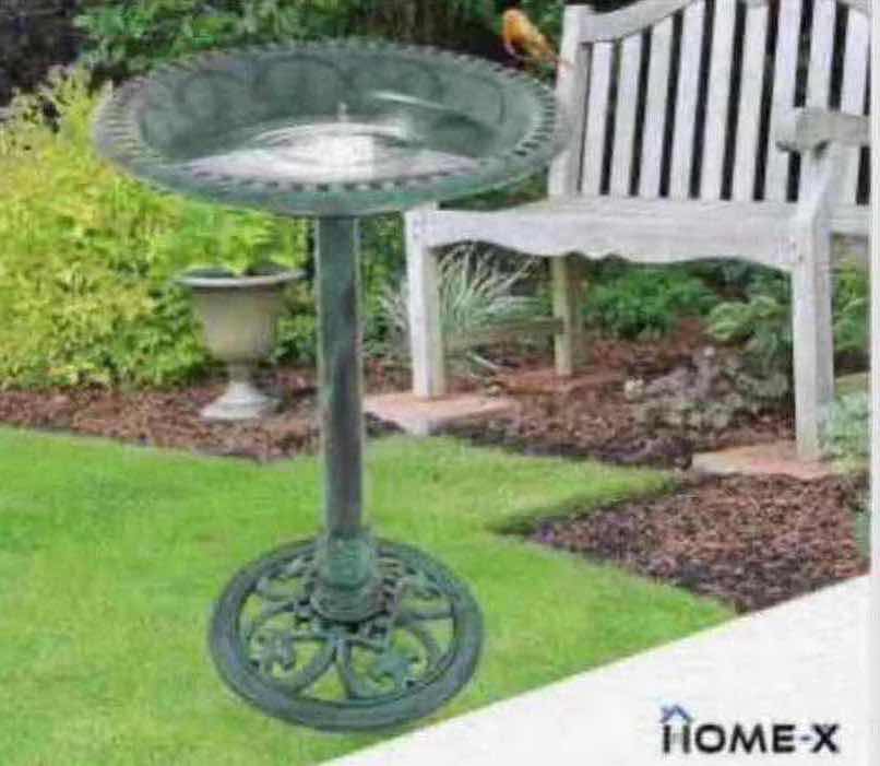Photo 1 of NEW 2-PACK HOME-X GREEN POLY RESIN GARDEN BIRD BATH WITH PEDESTAL 20.5” X H27.5”