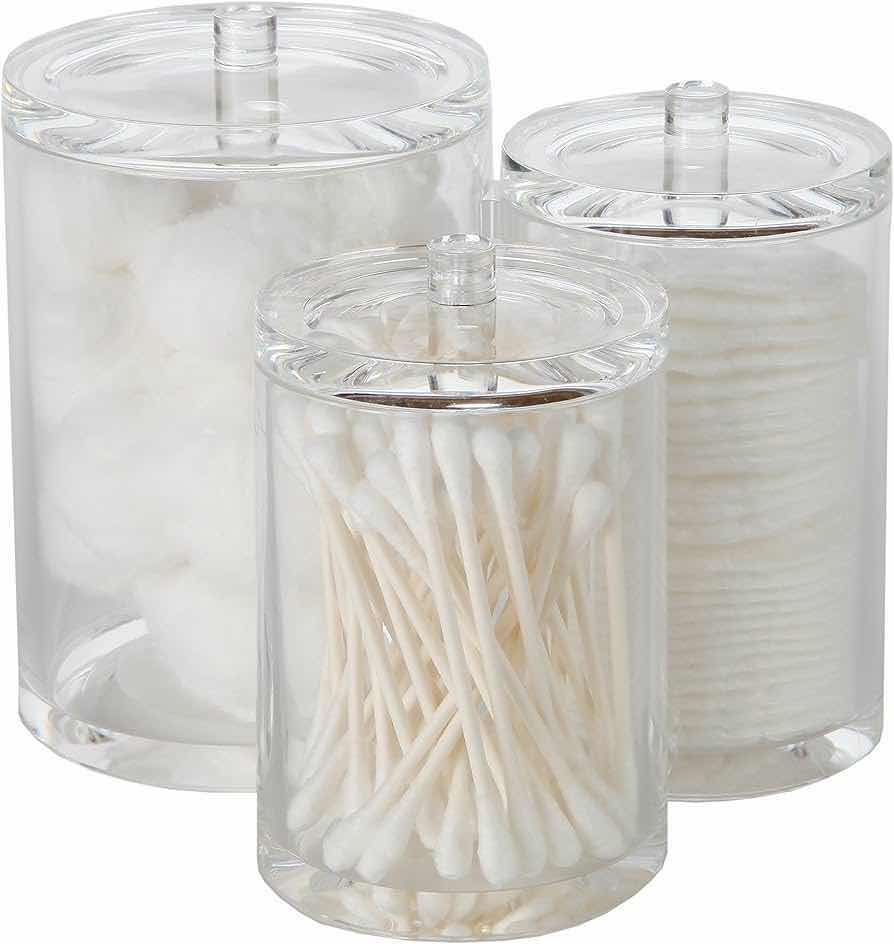 Photo 1 of NEW CASE ARAD CLEAR ACRYLIC COTTON BALL, SWAB & Q-TIP STORAGE 1PC 3 COMPARTMENT ORGANIZER 5.5” X 5.3” H6.1” (PARTIAL CASE OF 16)