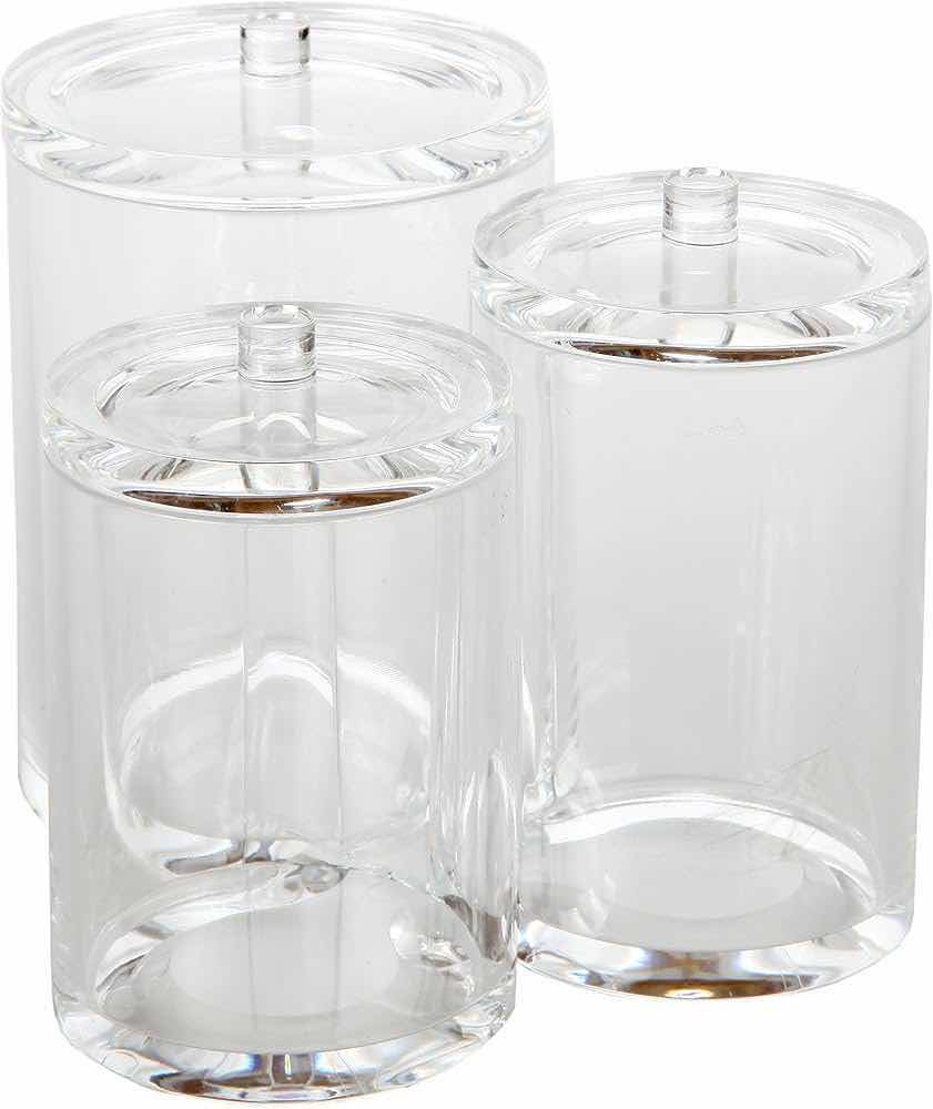 Photo 1 of NEW CASE ARAD CLEAR ACRYLIC COTTON BALL, SWAB & Q-TIP STORAGE 1PC 3 COMPARTMENT ORGANIZER 5.5” X 5.3” H6.1” (CASE OF 18)