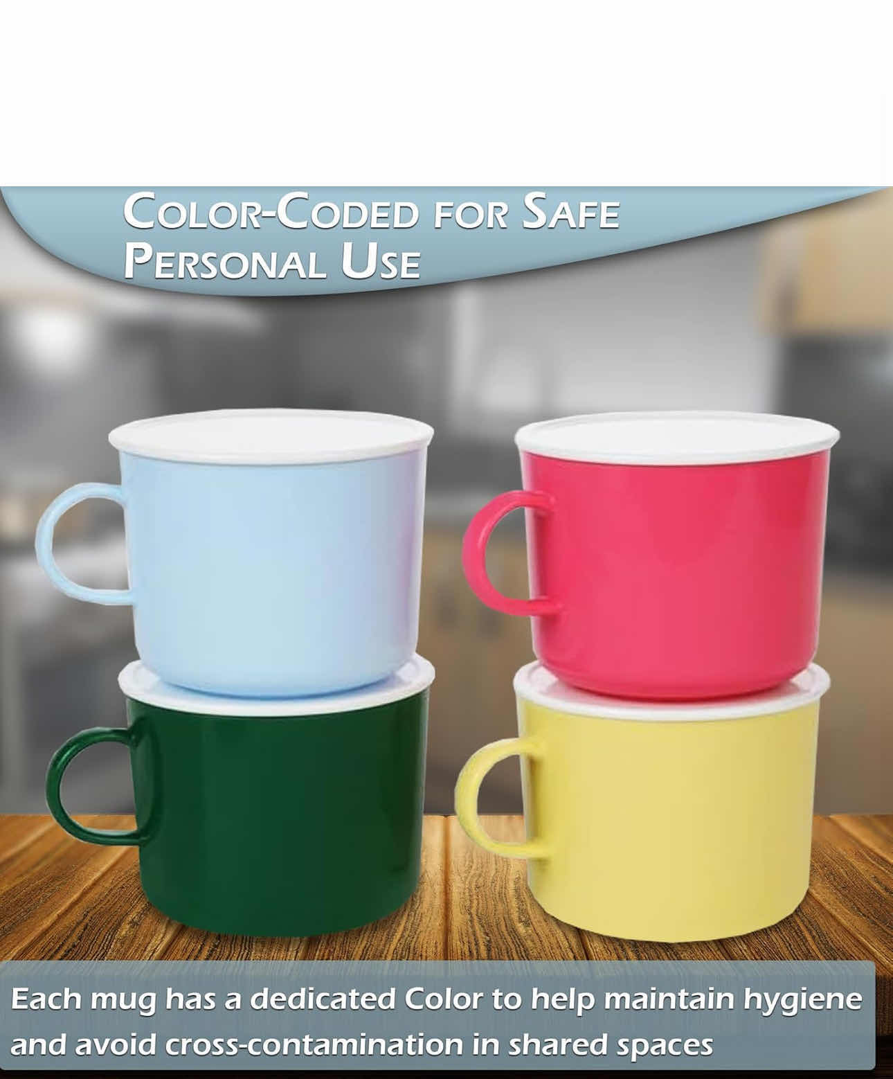 View 2 of 4-BRAND NEW-HOME-X MICROWAVE 20oz PORTABLE  SOUP/COFFEE MUGS WITH LIDS. SET OF 4 VARIOUS COLORED LARGE HANDELED CUPS FOR CAMPING OR TRAVEL. MADE OF DURABLE BPA-FREE POLYPROPYLENE.  3.5"H