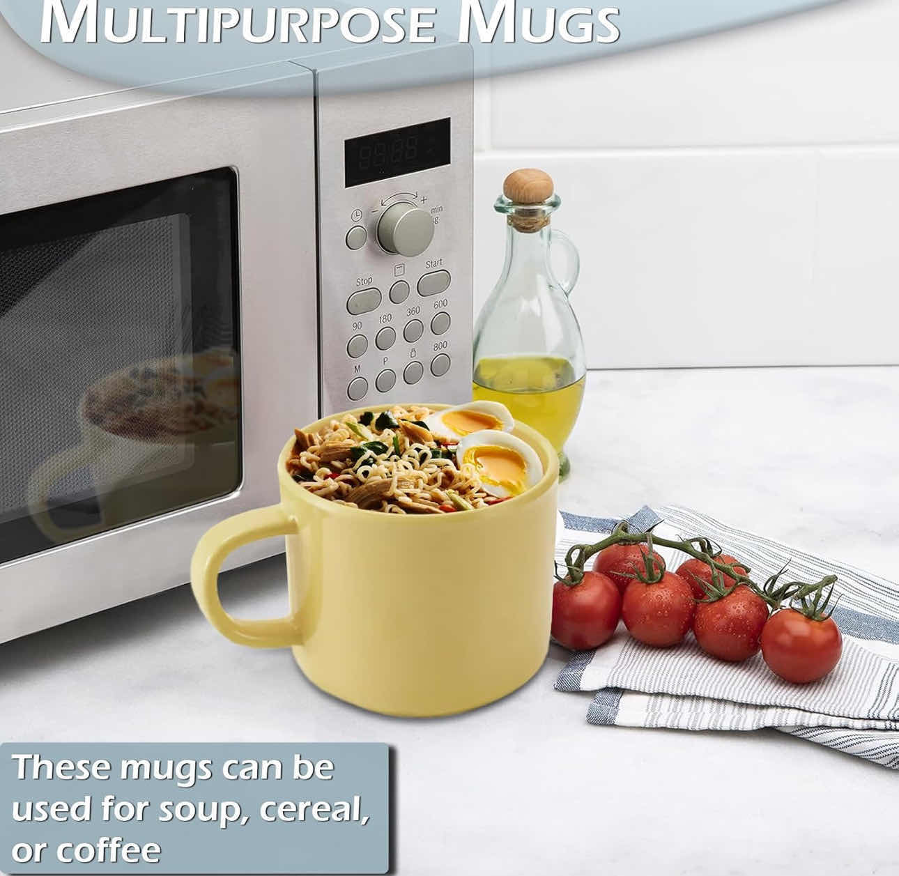View 7 of 4-BRAND NEW-HOME-X MICROWAVE 20oz PORTABLE  SOUP/COFFEE MUGS WITH LIDS. SET OF 4 VARIOUS COLORED LARGE HANDELED CUPS FOR CAMPING OR TRAVEL. MADE OF DURABLE BPA-FREE POLYPROPYLENE.  3.5"H
