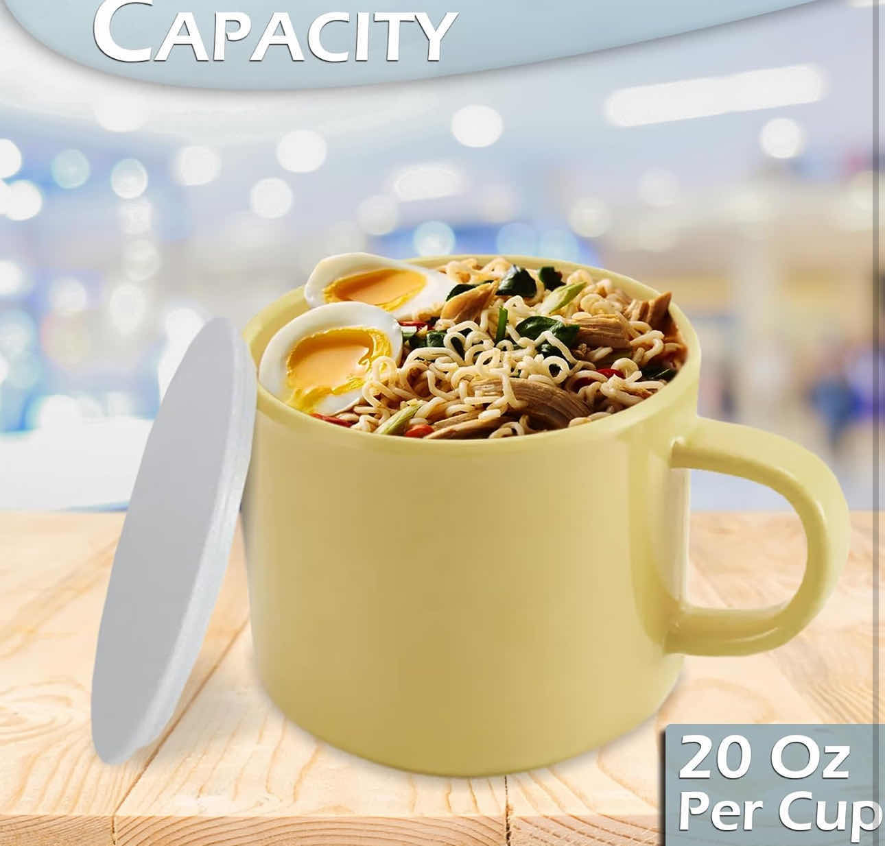 View 4 of 4-BRAND NEW-HOME-X MICROWAVE 20oz PORTABLE  SOUP/COFFEE MUGS WITH LIDS. SET OF 4 VARIOUS COLORED LARGE HANDELED CUPS FOR CAMPING OR TRAVEL. MADE OF DURABLE BPA-FREE POLYPROPYLENE.  3.5"H