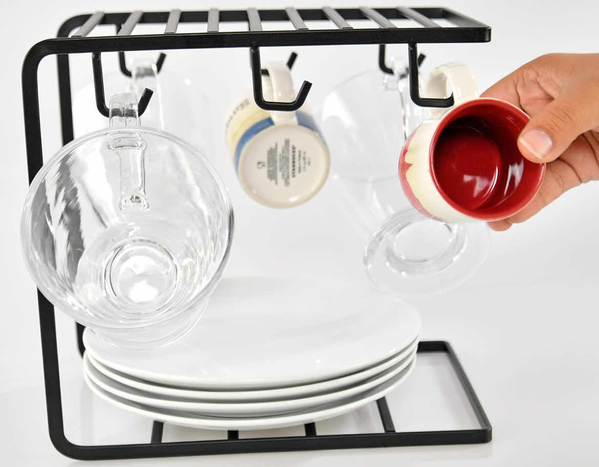 Photo 1 of BRAND NEW-HOME-X RUSTIC BLACK METAL, 6-MUG HOLDER AND DISH DRYING STAND FOR KITCHEN COUNTER TOP, 6"W X 8"H.