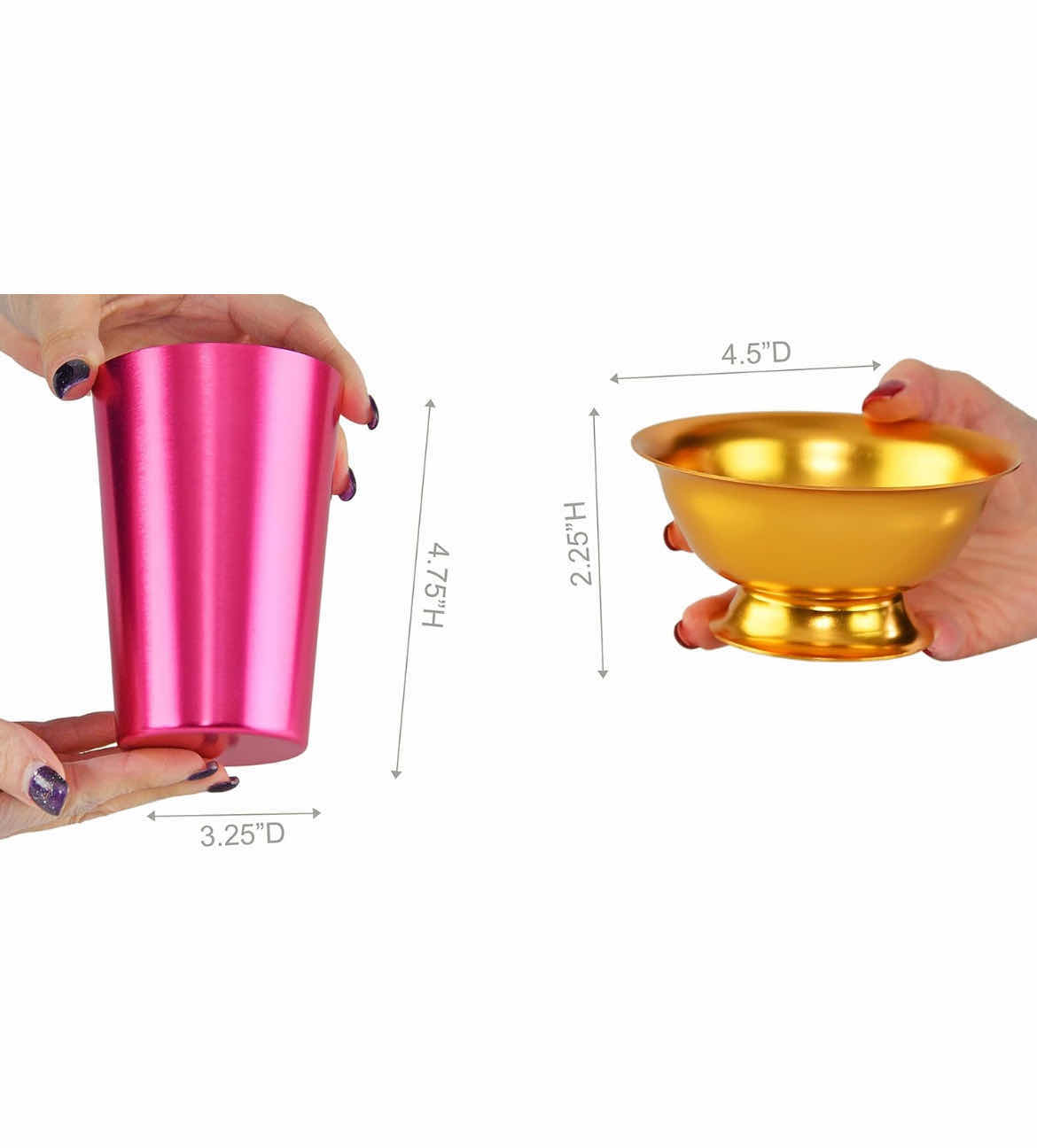 Photo 1 of 8 PIECE SET-BRAND NEW HOME-X BRIGHTLY COLORED RETRO ALUMINUM FOOTED SERVING BOWLS AND TUMBLERS. 4-METAL SERVING BOWLS  2.5" H AND 4-12oz ALUMINUM CUPS.