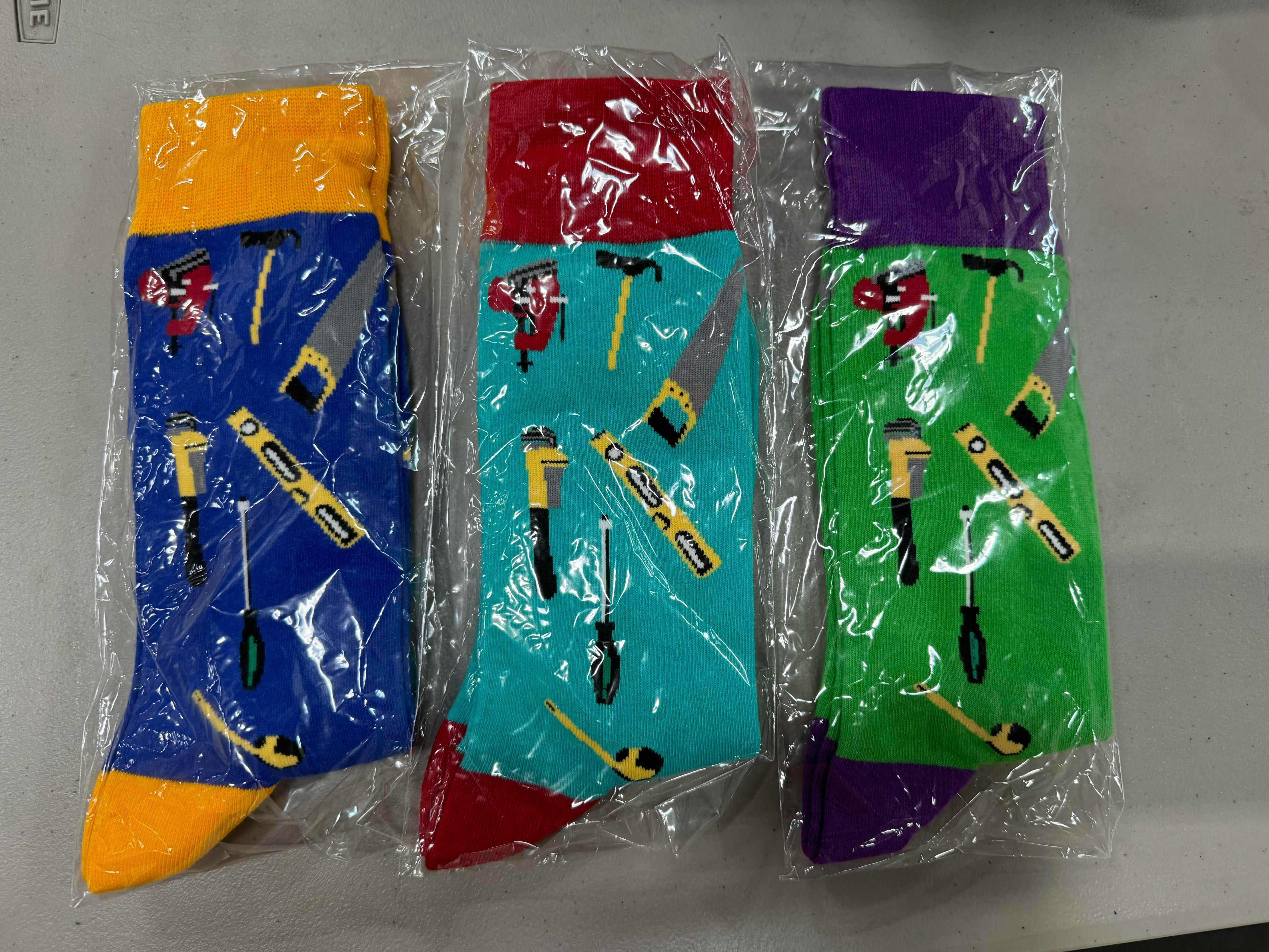 Photo 1 of 15 PAIRS-MULTI COLORED CONSTRUCTION THEMED NOVELTY SOCKS (3 PAIRS PER PACKAGE) ADULT O/S.