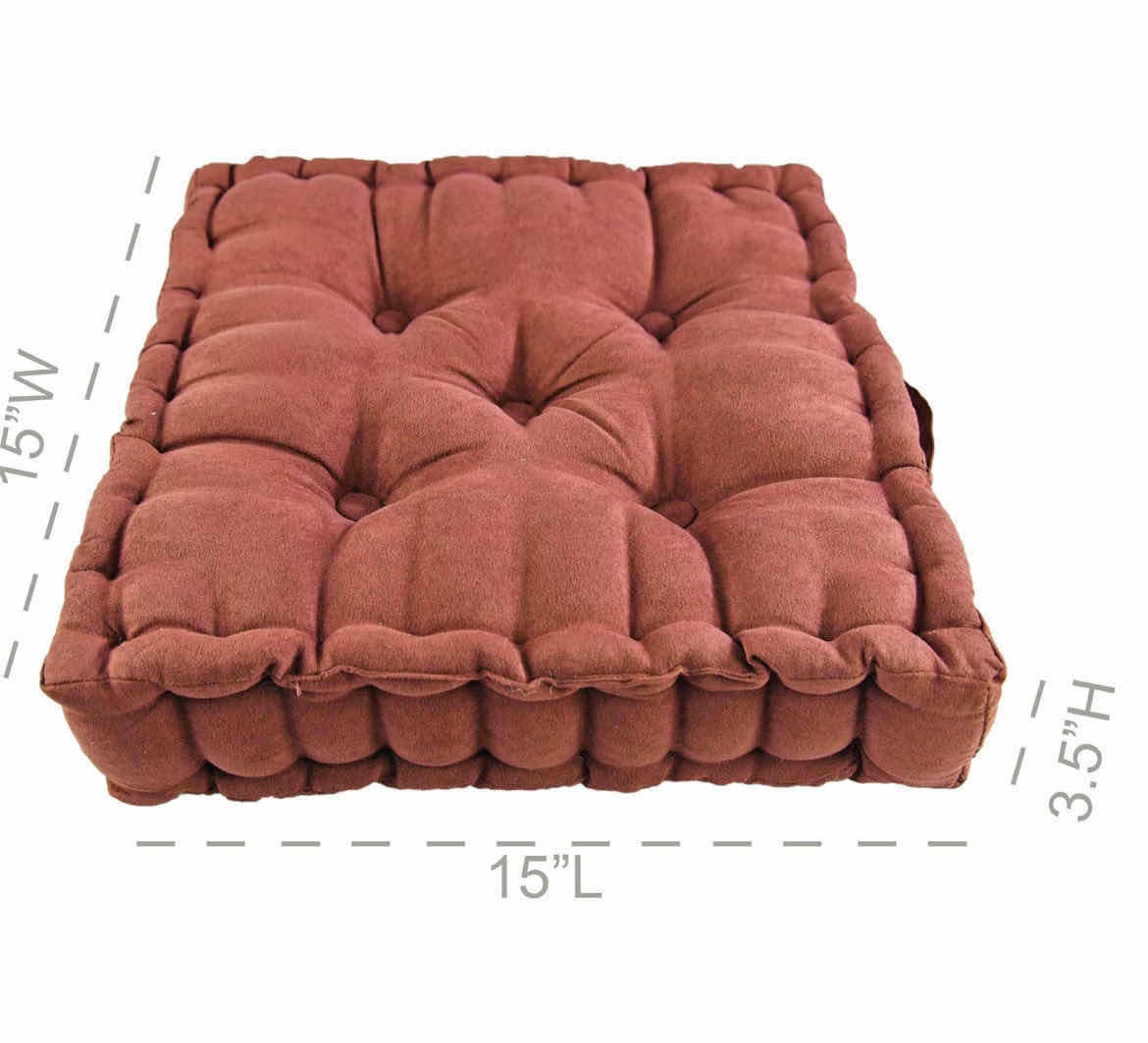 Photo 1 of 4- HOME-X TUFTED BOOSTER CUSHION, THICK SQUARE SEAT PAD WITH CARRYING HANDLE – BROWN 15” L x 15” W H 3 ½”
