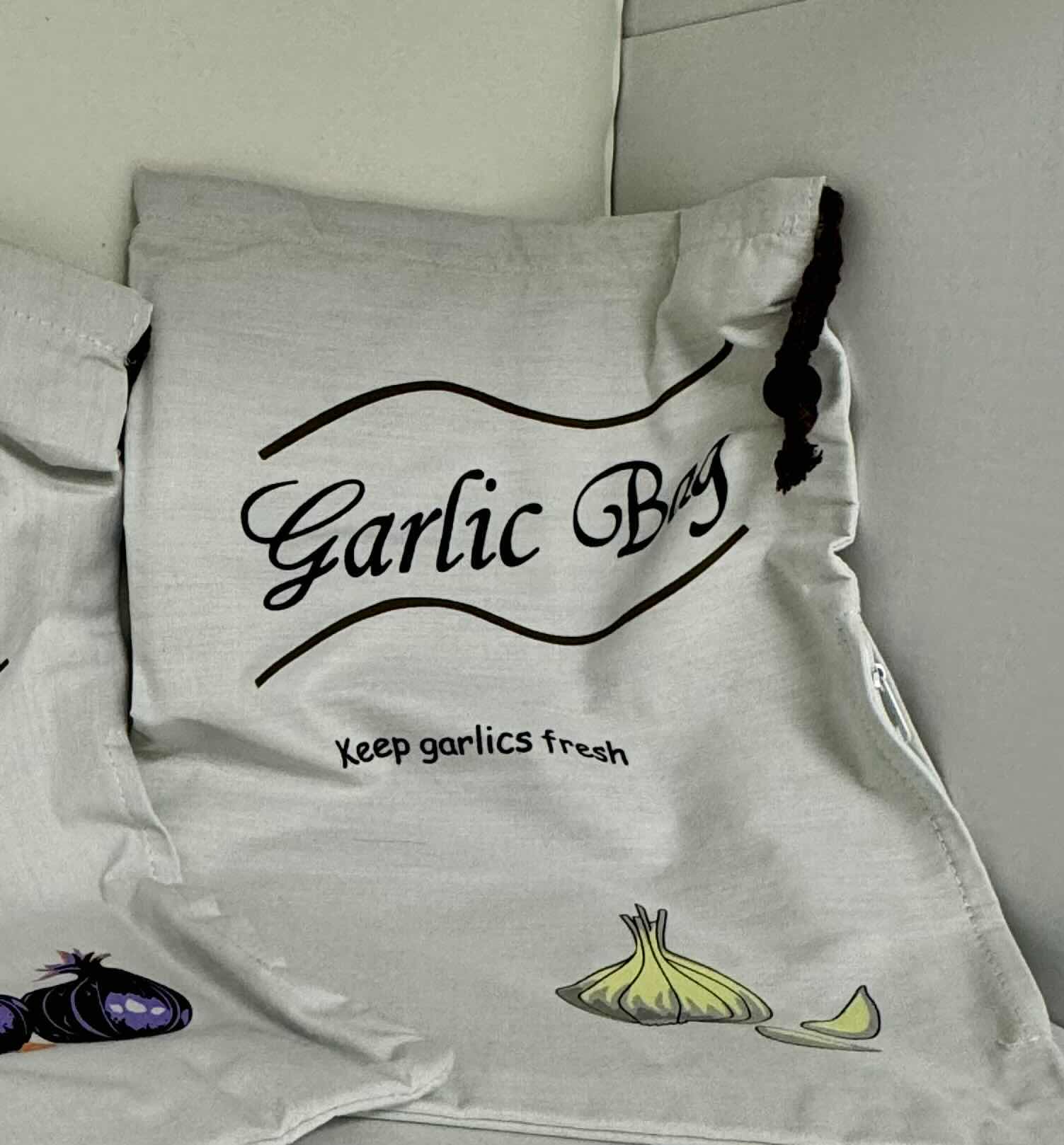 Photo 5 of 3-BRAND NEW-HOME-X RUSTIC COTTON REUSABLE PRODUCE BAGS. WHITE WITH DOUBLE DRAWSTRING POUCH, REUSABLE ECO-FRIENDLY NATURAL MUSLIN BAGS, LABLED FOR POTATOES, ONIONS, AND GARLIC. 11"W X 16"H.