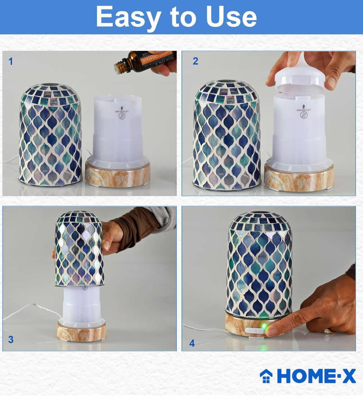 Photo 1 of BRAND NEW HOME-X MOSAIC ARABESQUE ULTRASONIC ESSENTIAL OIL DIFFUSER, COLOR-CHANGING DIFFUSER, TILE MOSIAC, 2 MIST MODES AND AUTO SHUTOFF. 3 ½"L X 3 ½" W X 6 ¼"W