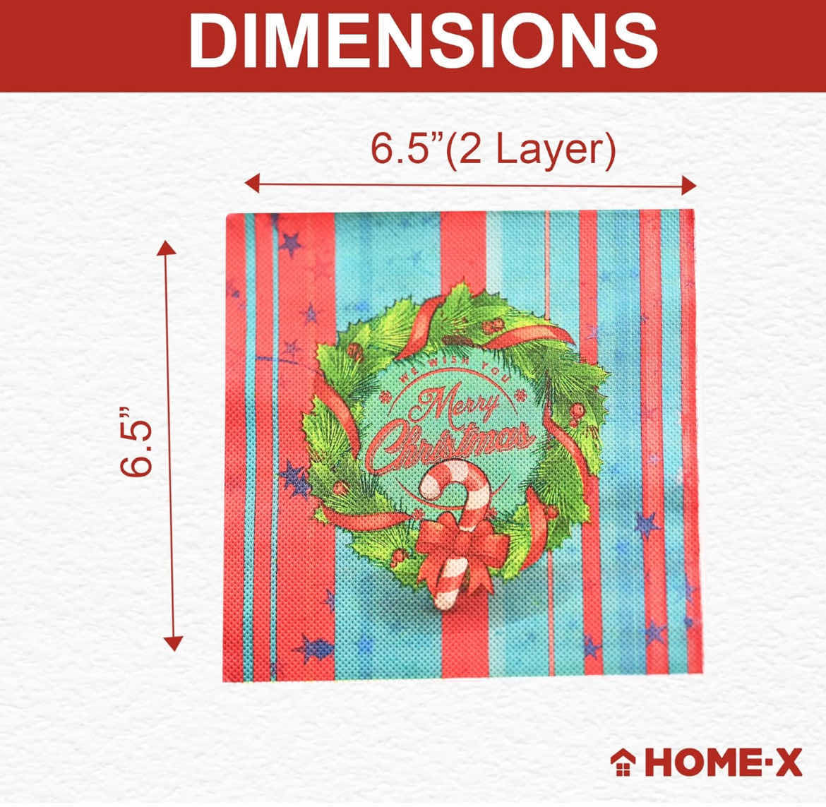 Photo 1 of 5-SETS OF BRAND NEW-HOME X-MERRY CHRISTMAS WREATH DISPOSABLE PAPER NAPKINS. 5 SETS OF 48 DECORATIVE PARTY, SQUARE CHRISTMAS NAPKINS. 6.5"