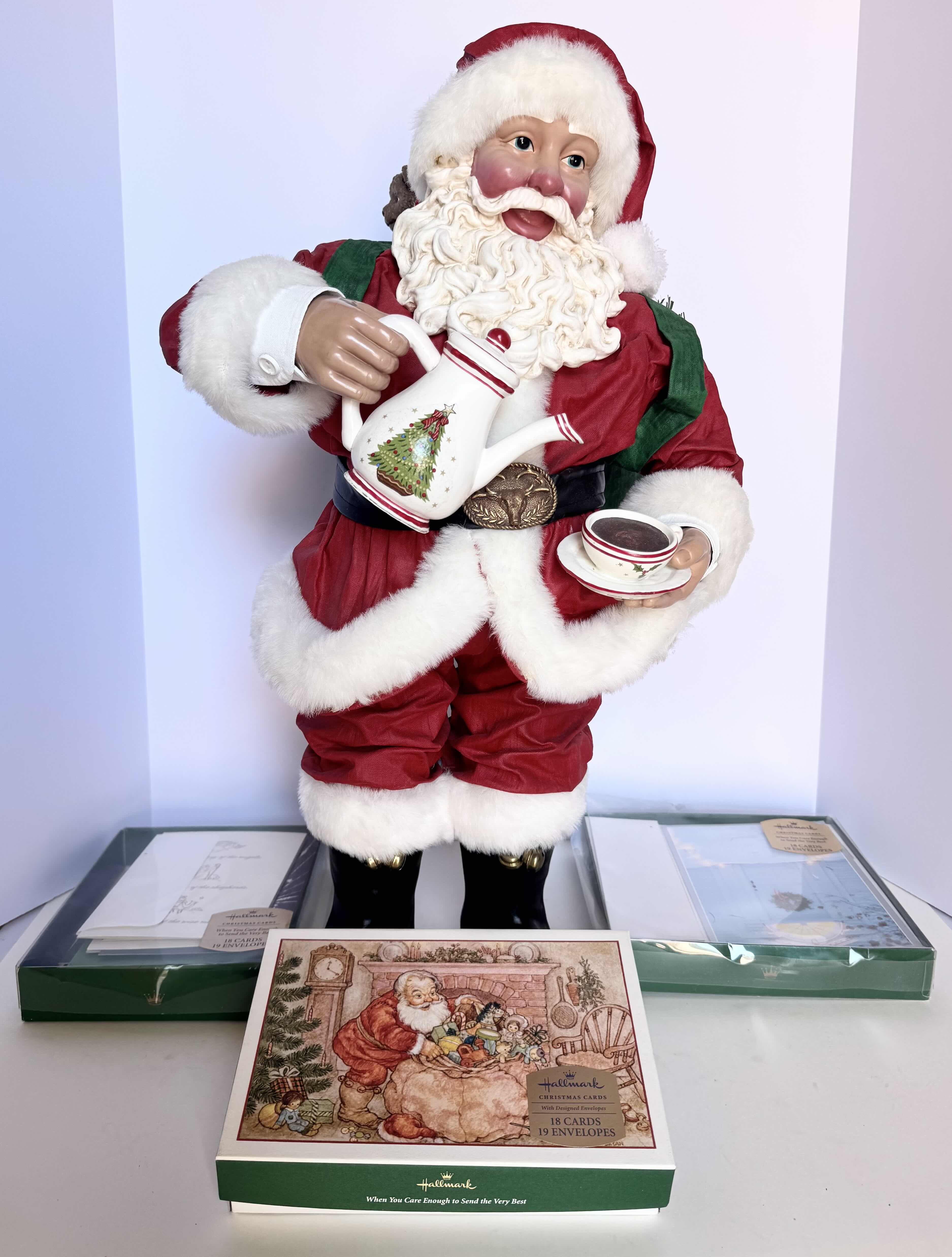 Photo 1 of DECORATIVE SANTA CLAUSE BY CLOTHTIQUE POSSIBLE DREAMS 25”H AND ASSORTED HOLIDAY CARDS