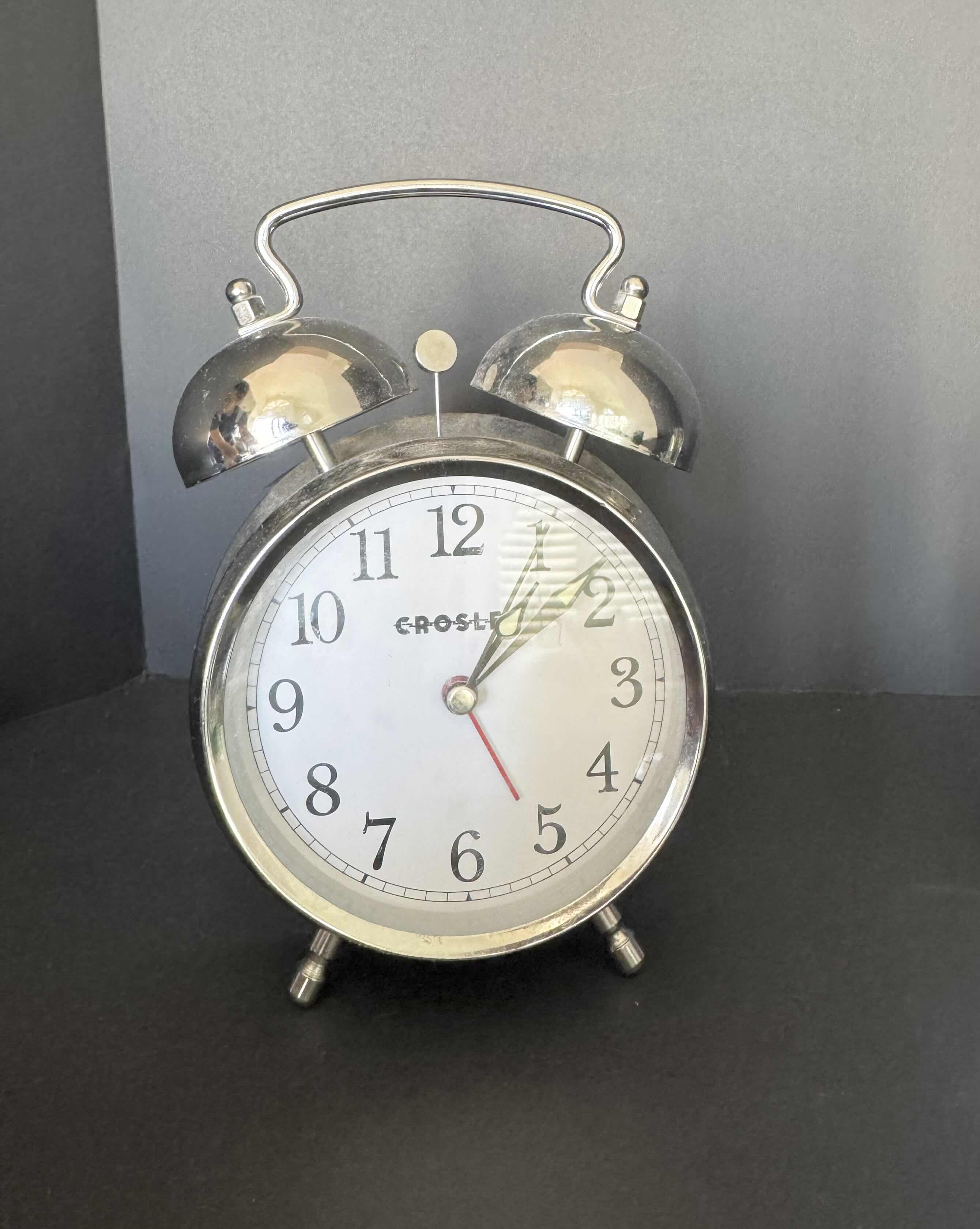 Photo 1 of 3-DESK CLOCKS (HOYA LEAD CRYSTAL SCULPTURE CLOCK BY BULOVA, CROSLEY ANALOG ALARM CLOCK, ELGIN LEAD CRYSTAL GALL QUARTZ CLOCK)