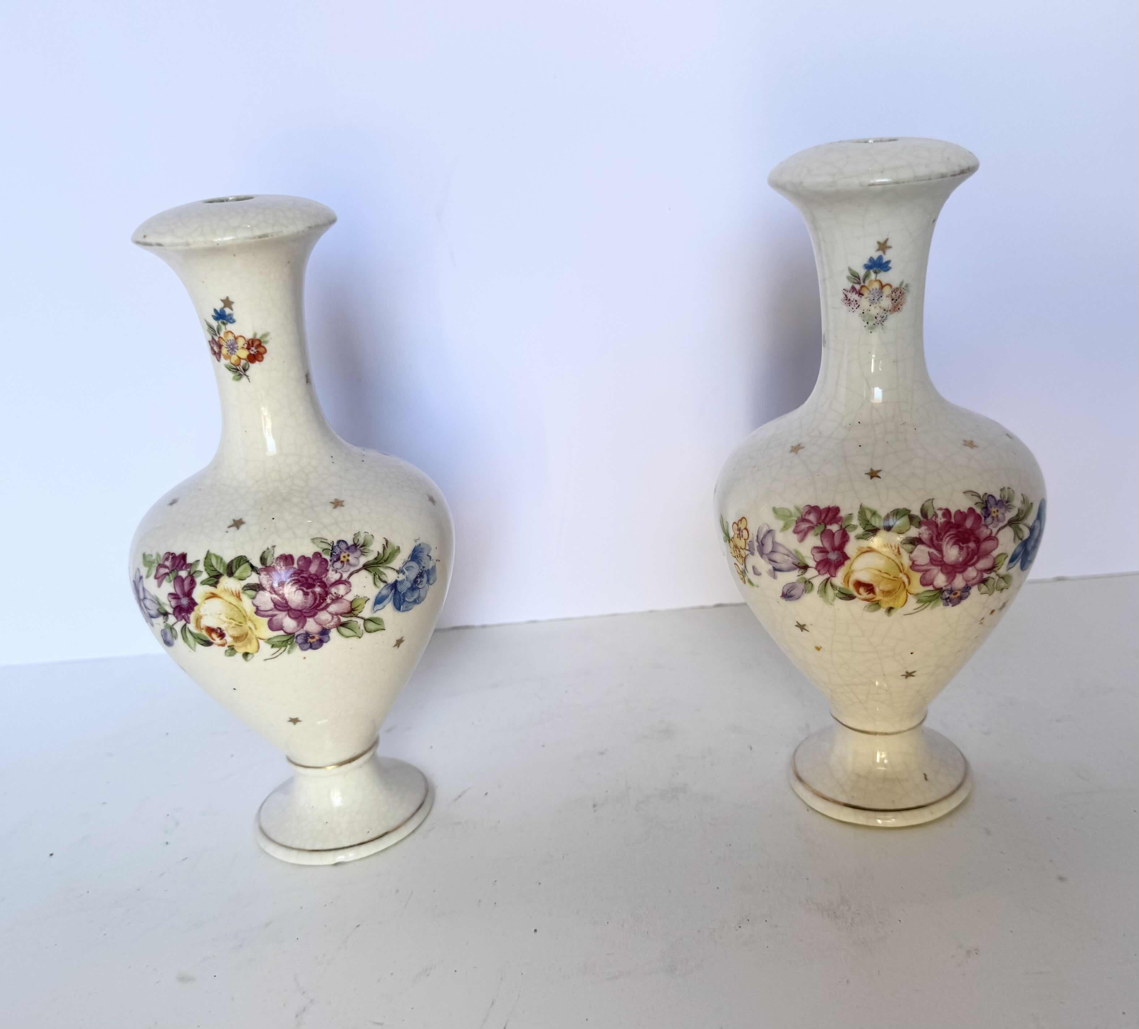 Photo 1 of 2- PORCELAIN FLORAL HAND-PAINTED CANDLE HOLDERS H7”
