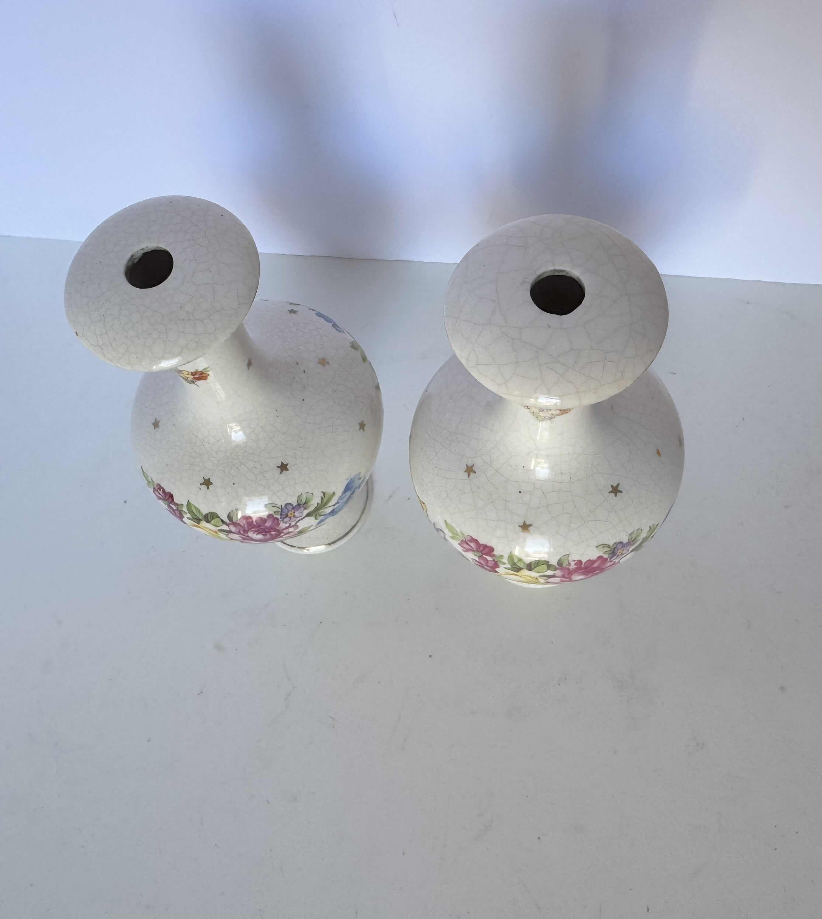 Photo 3 of 2- PORCELAIN FLORAL HAND-PAINTED CANDLE HOLDERS H7”