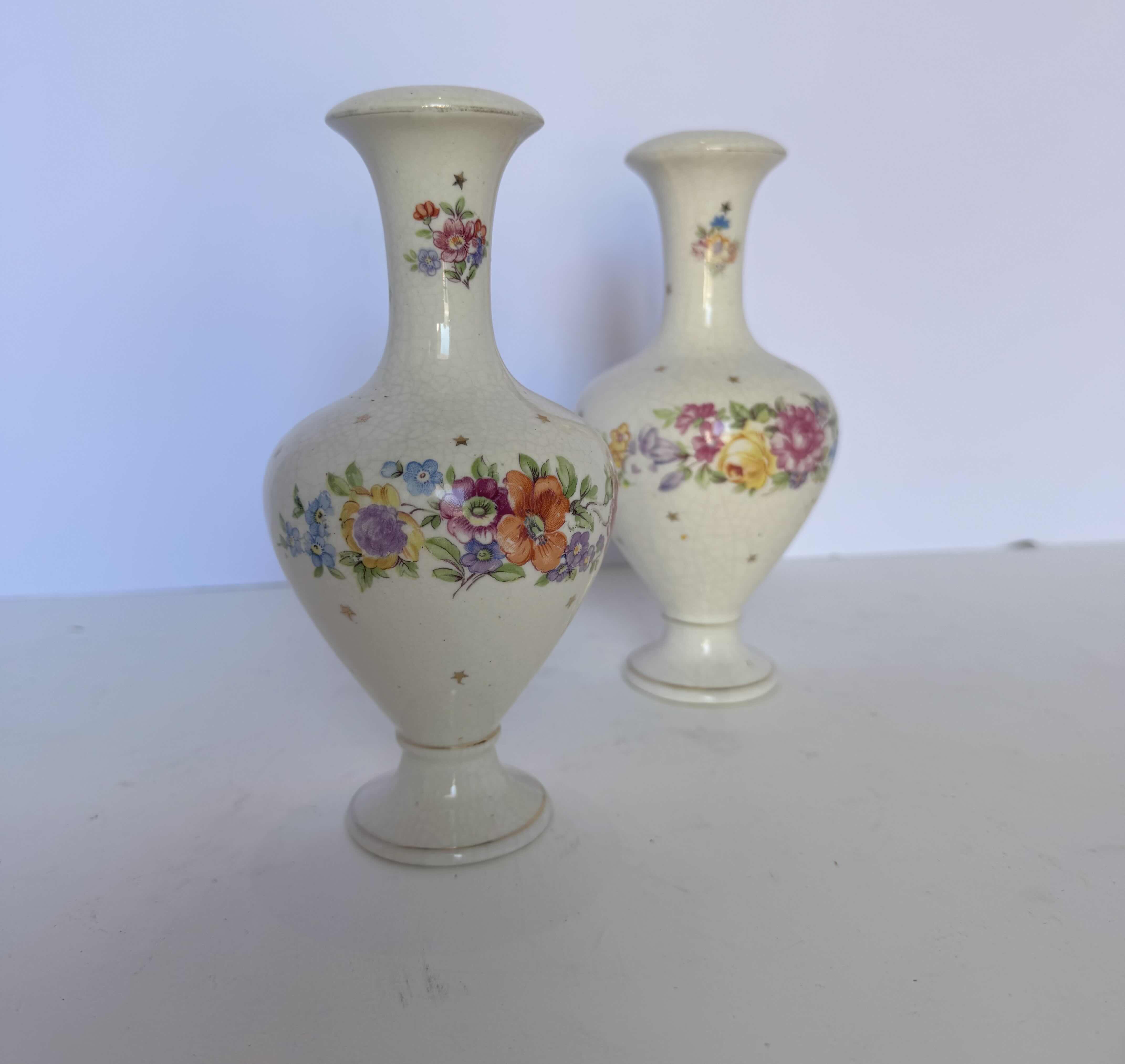 Photo 2 of 2- PORCELAIN FLORAL HAND-PAINTED CANDLE HOLDERS H7”