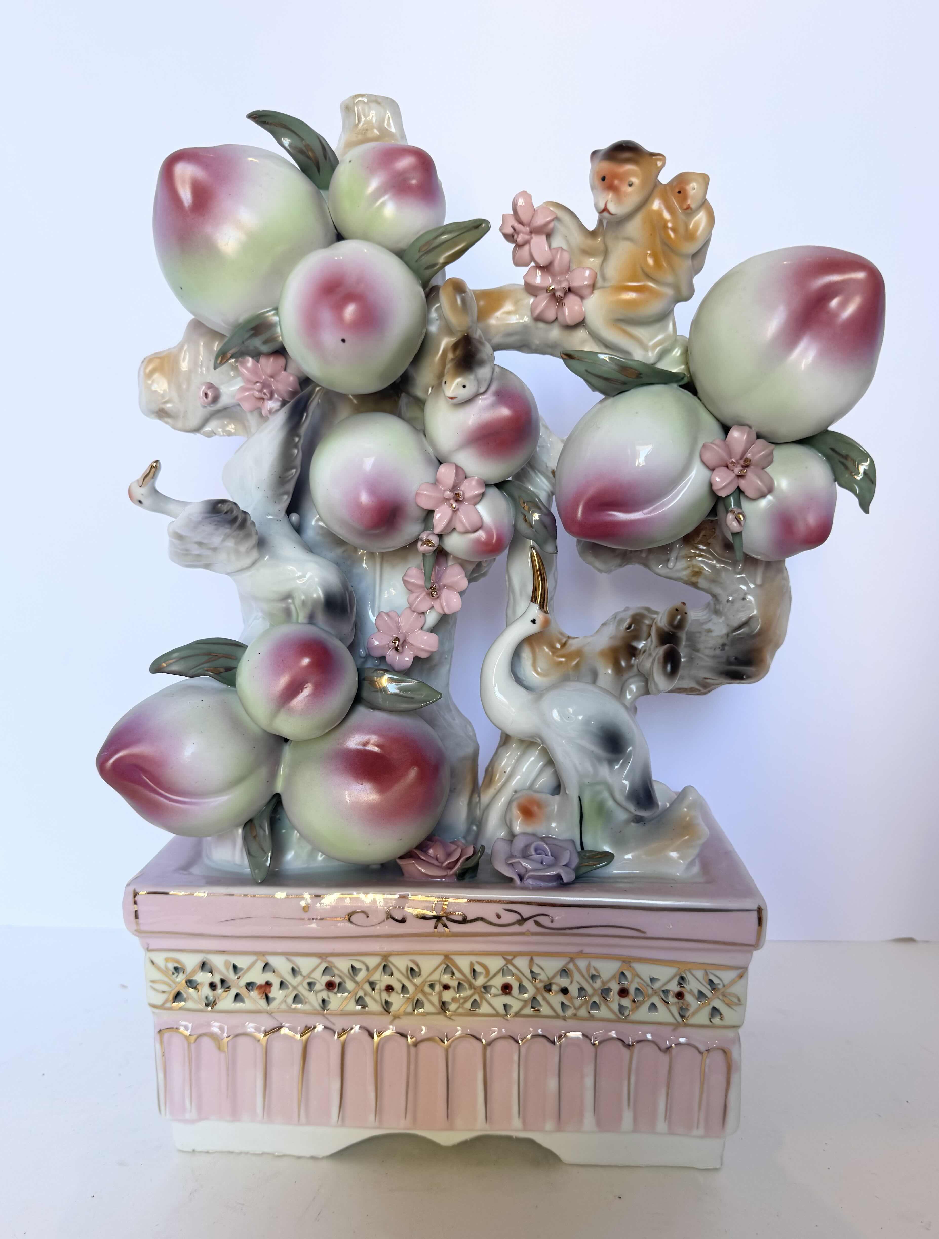Photo 1 of VINTAGE CHINESE PORCELAIN MONKEY & PEACHES STATUE H16” X W5”