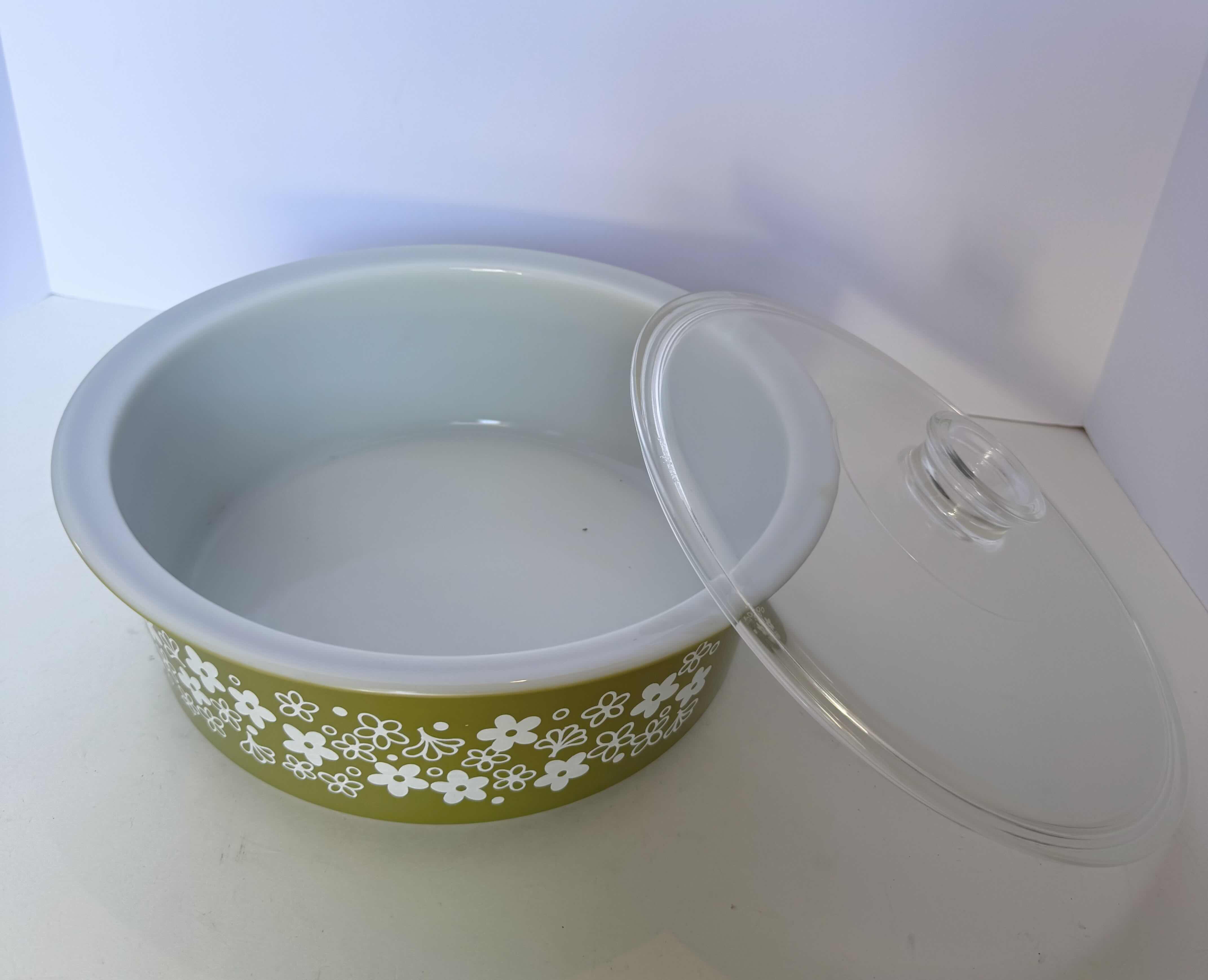 Photo 1 of PYREX BAKING BOWL WITH COVER 11”W X 4”H, PEA GREEN.