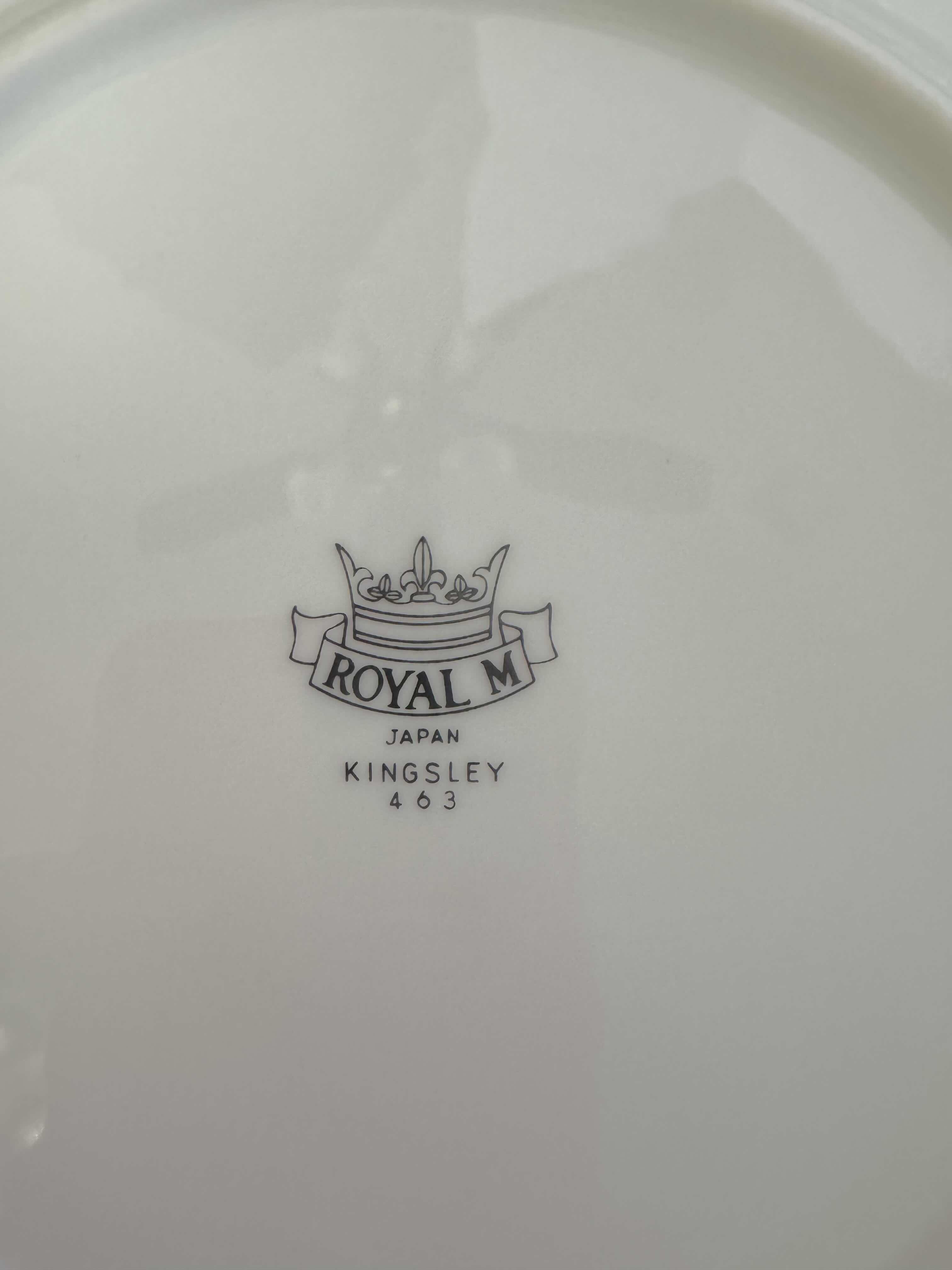 Photo 1 of ROYAL M SUGAR BOWL WITH LID, CREAMER, OVAL SERVING PLATTER AND PLATES. FINE CHINA, DISHWARE.