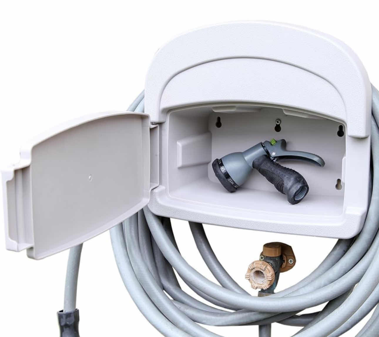 Photo 1 of BRAND NEW CASE OF HOME-X WALL MOUNT HOSE HOLDER, INCLUDES A COMPARTMENT FOR STORING HOSE ATTACHMENTS , GREY (14" L x 12.5" H x 6" W)
