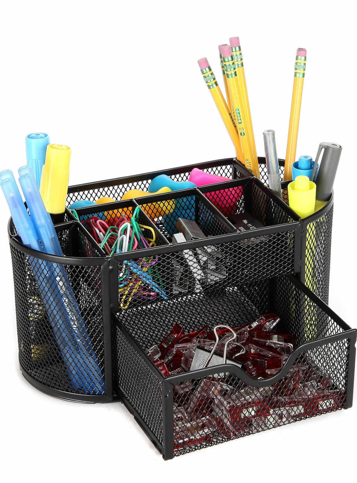 Photo 1 of BRAND NEW CASE OF ARAD SPACE SAVING BLACK METAL WIRE MESH 8 COMPARTMENT OFFICW ORGANIZER CADDY WITH DRAWER