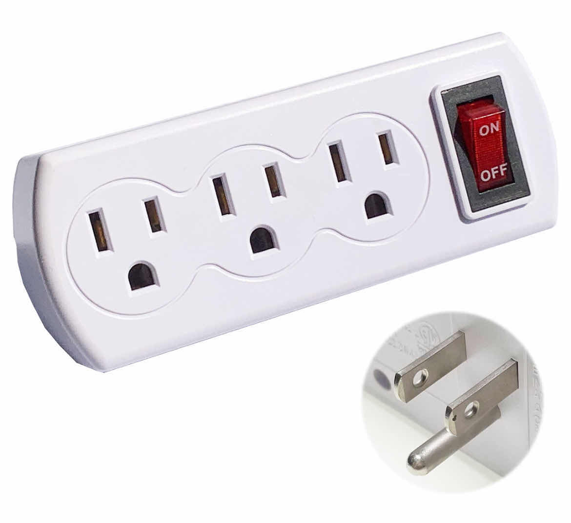 Photo 2 of BRAND NEW CASE OF OUTLET SPLITTER MULTIPLE GROUNDED TRIPLE PLUG OUTLET ADAPTER WITH ON OFF SWITCH