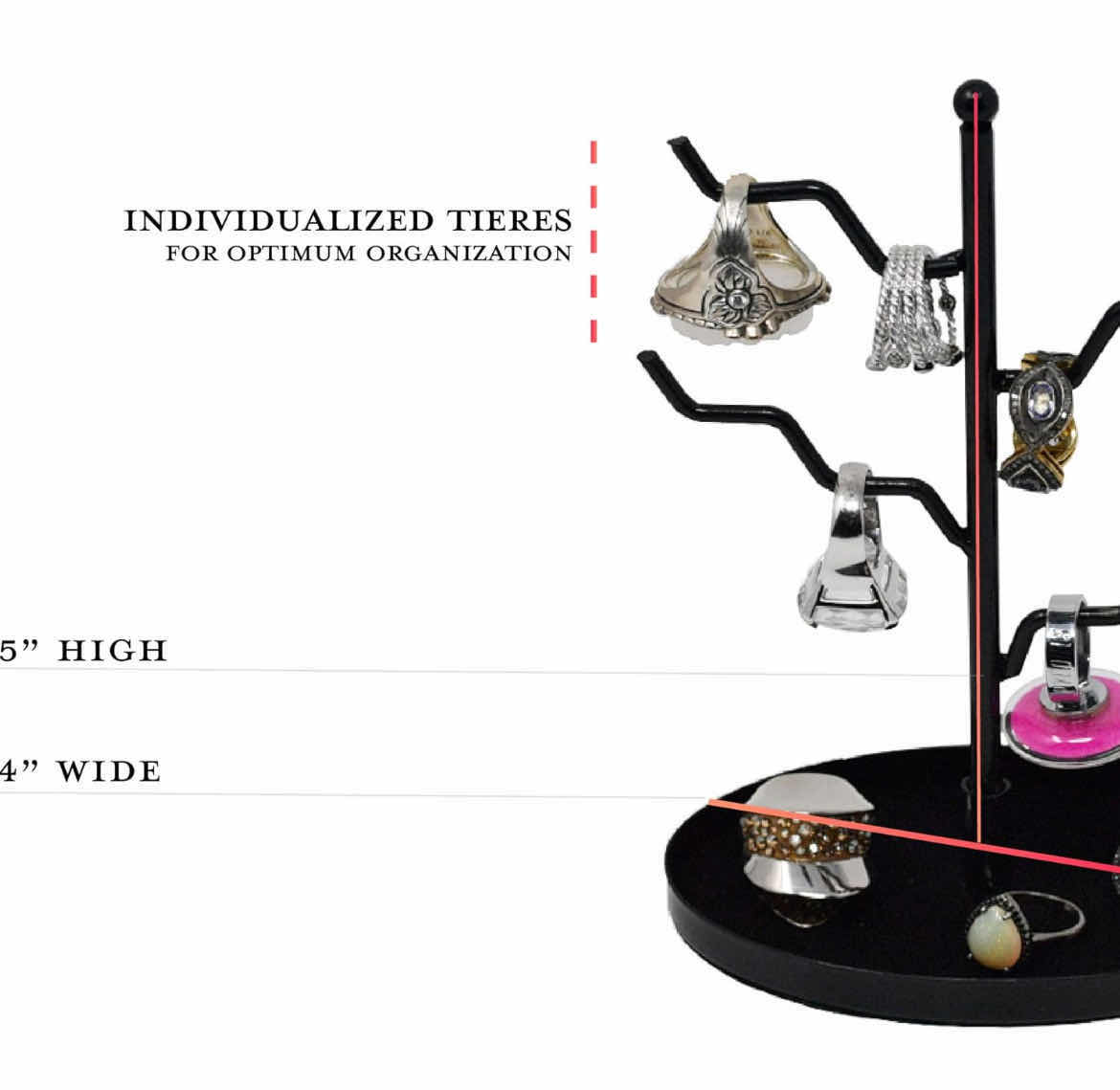 Photo 1 of BRAND NEW CASE OF ARAD 5" BLACK RING HOLDER ORGANIZER WITH 4 TWISTED BRANCHES