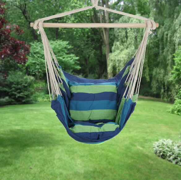 Photo 1 of BRAND NEW CASE OF 4 ARAD BLUE & GREEN HANGING ROPE HAMMOCK CHAIR SWING SEAT FOR ANY INDOOR OR OUTDOOR SPACES- MAX. 265 LBS. -2 SEAT CUSHIONS INCLUDED