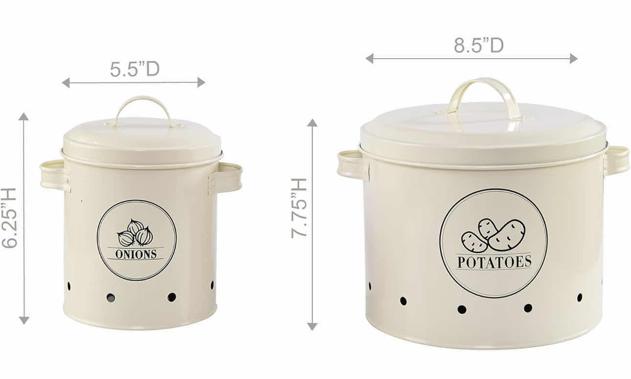 Photo 1 of BRAND NEW CASE OF HOME-X CANISTER SET, POTATO & ONION STORAGE CONTAINERS POTATO: 8 ½" D x 7 ¾" H, ONION: 5 ½" D x 6 ¼" H, SOFT WHITE