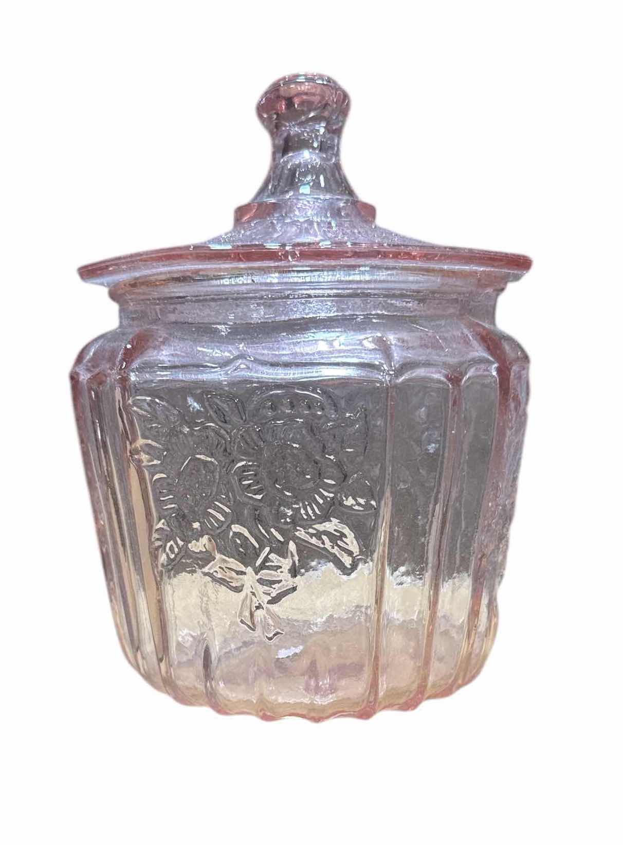 Photo 1 of BRAND NEW CASE OF HOME-DEPRESSION STYLE GLASS CANISTER IN PINK WITH LID