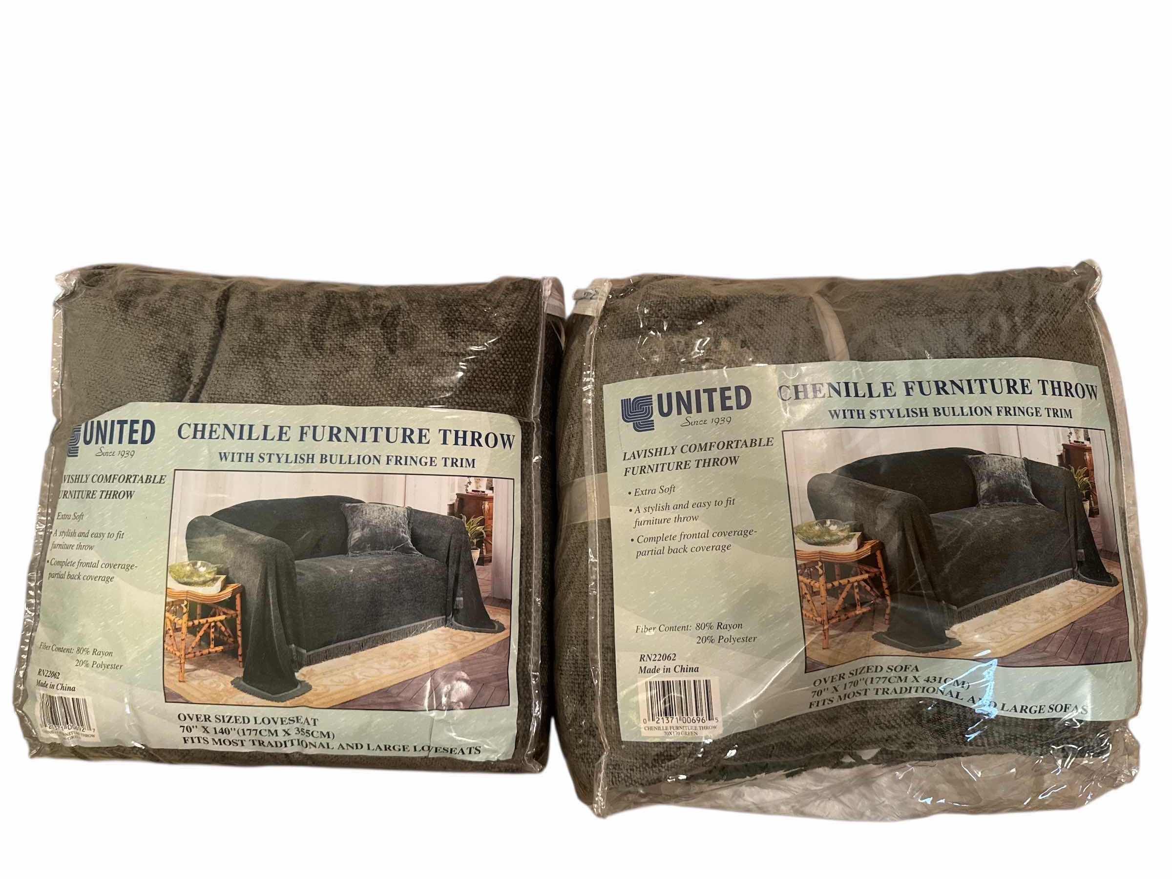 Photo 1 of 2 BRAND NEW HUNTER GREEN CHENILLE FURNITURE THROWS: OVER SIZED SOFA AND OVER SIZED LOVESEAT