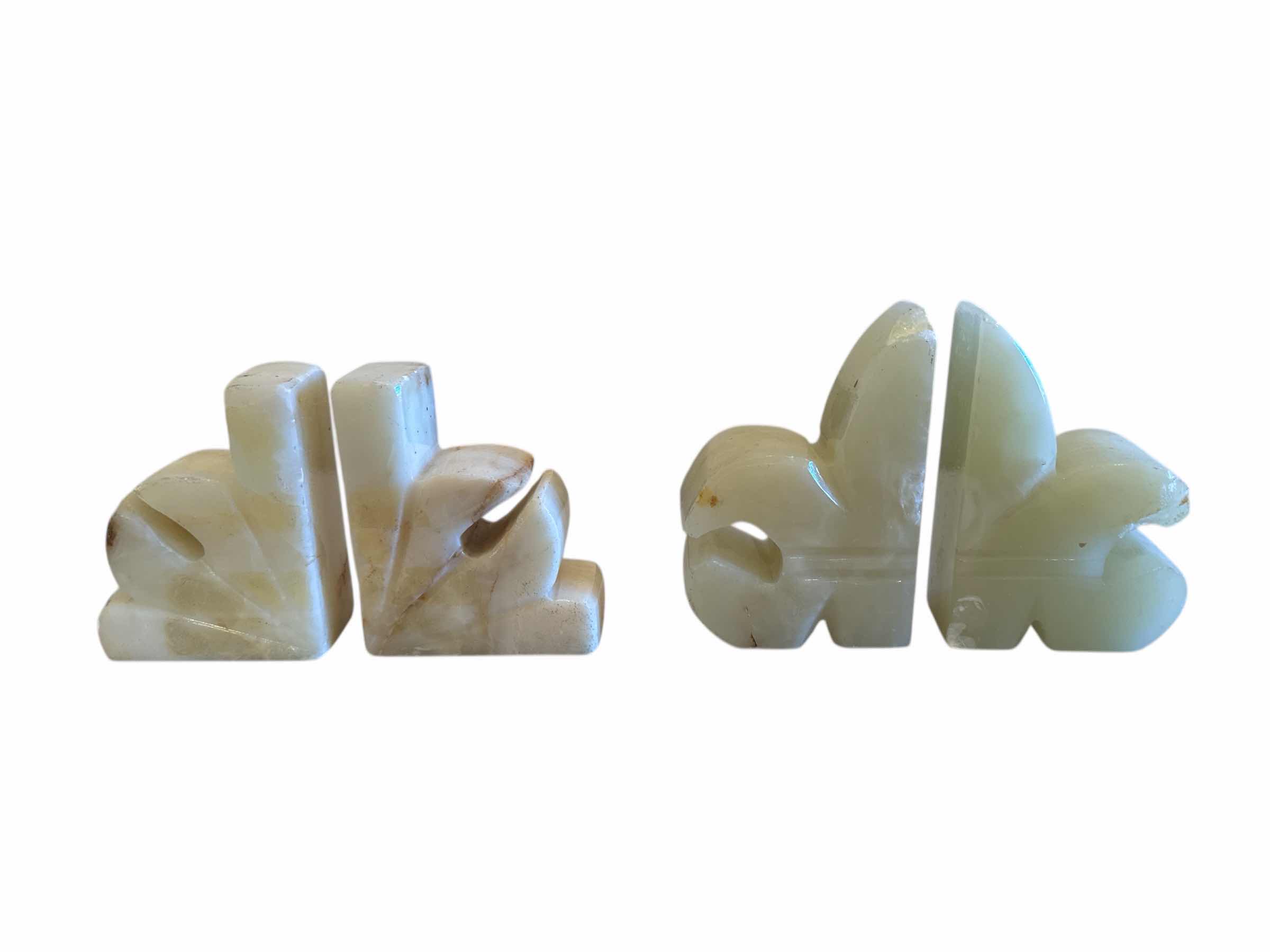 Photo 1 of 2 SETS OF STONE BOOKENDS. ONE IS FLEUR DU LIS.