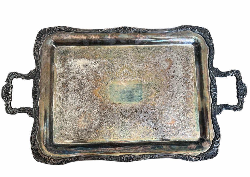 Photo 4 of 150
VINTAGE ANTIQUE WM ROGERS 291 SERVING TRAY SILVER PLATTER. 

27” X 15.5” X H1.75”