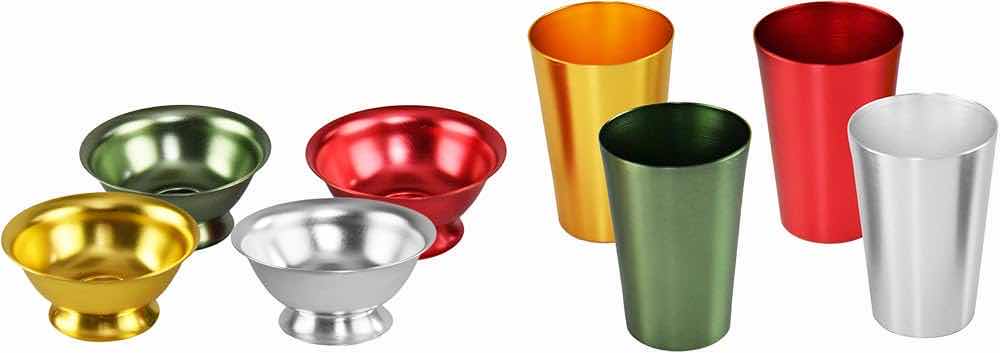 Photo 1 of NEW CASE HOME-X MULTI-COLOR ALUMINIUM BOWLS & TUMBLER SET OF 8 (PARTIAL BOX OF 10 SETS)