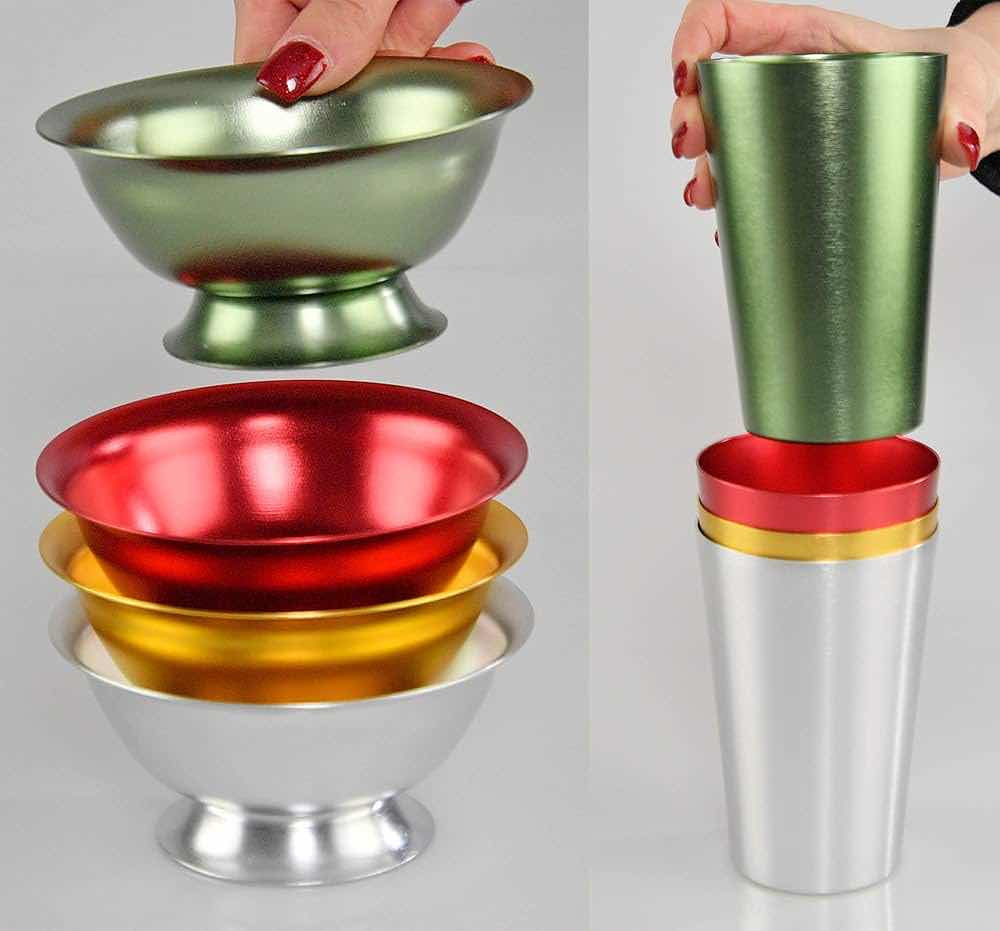 Photo 1 of NEW CASE HOME-X MULTI-COLOR ALUMINIUM BOWLS & TUMBLER SET OF 8 (PARTIAL BOX OF 10 SETS)