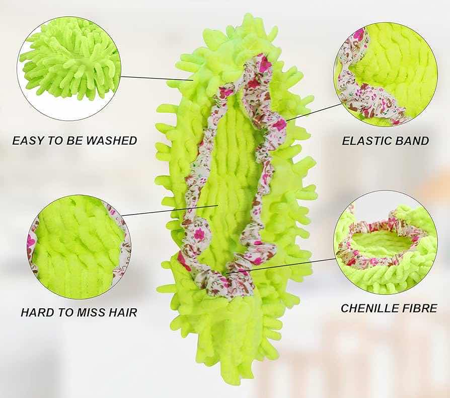 Photo 1 of NEW CASE HOME-X GREEN CHENILLE FLOOR CLEANING & DUSTING WASHABLE SLIPPERS (APPROX 150 PER CASE)