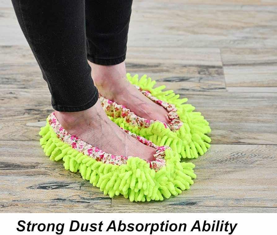 Photo 1 of NEW CASE HOME-X GREEN CHENILLE FLOOR CLEANING & DUSTING WASHABLE SLIPPERS (APPROX 150 PER CASE)