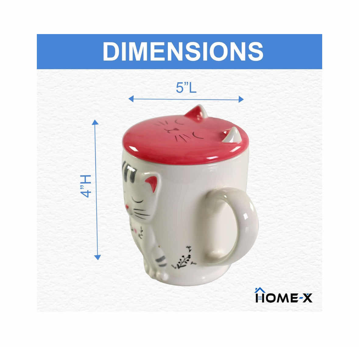 Photo 1 of NEW CASE OF HOME-X 3D WHITE/PINK CERAMIC CAT MUG W DETACHABLE LID, 16 OZ (18 PCS/CASE)