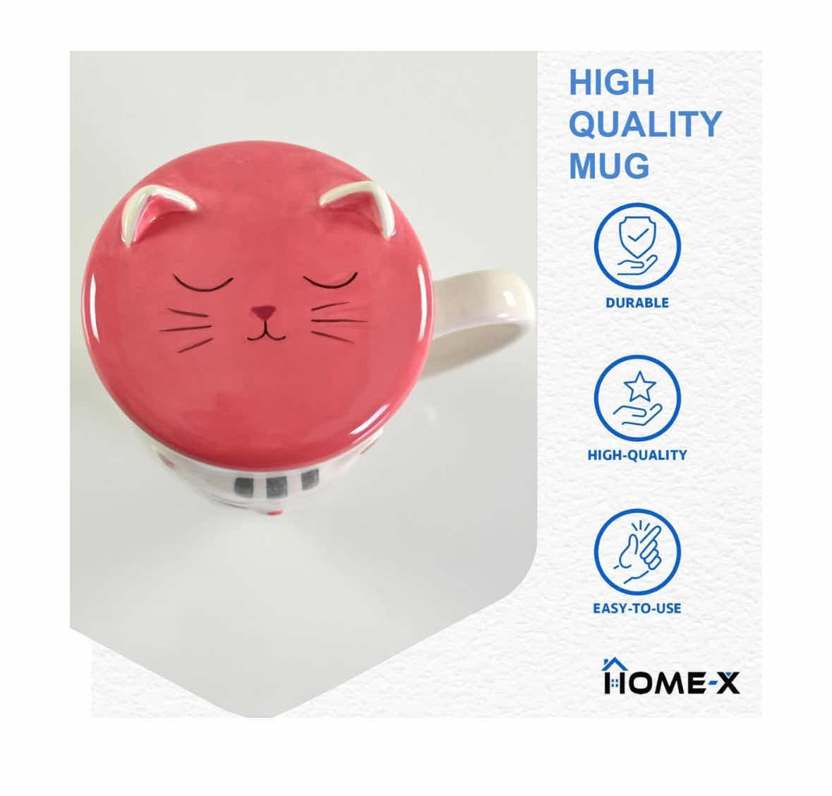 Photo 1 of NEW CASE OF HOME-X 3D WHITE/PINK CERAMIC CAT MUG W DETACHABLE LID, 16 OZ (18 PCS/CASE)