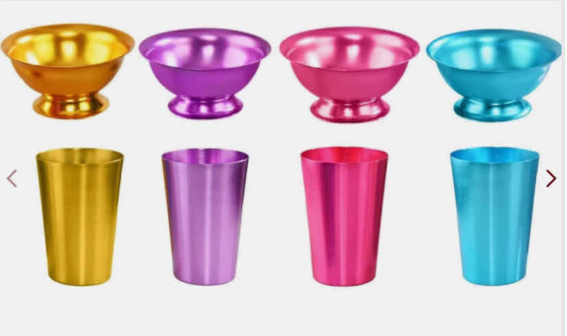 Photo 1 of NEW CASE OF HOME-X BRIGHT SET OF ALUMINUM SHATTER RESISTANT BOWLS (4) & TUMBLER CUPS (4) (12 SETS PER CASE)