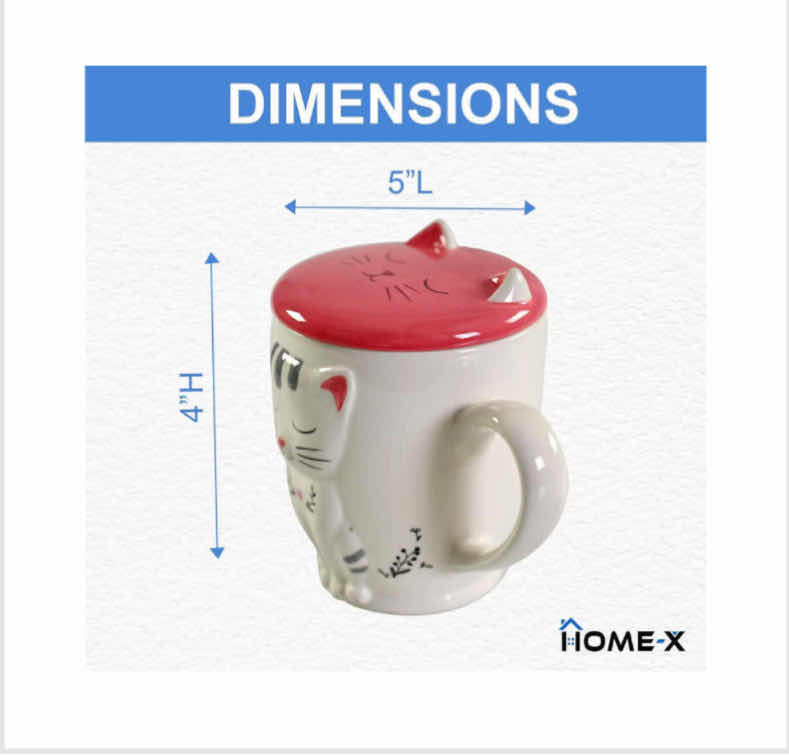 Photo 1 of NEW CASE OF HOME-X 3D WHITE/PINK CERAMIC CAT MUG W DETACHABLE LID, 16 OZ (18 PCS/CASE)