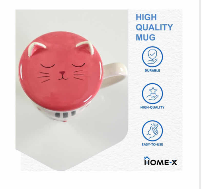 Photo 1 of NEW CASE OF HOME-X 3D WHITE/PINK CERAMIC CAT MUG W DETACHABLE LID, 16 OZ (18 PCS/CASE)