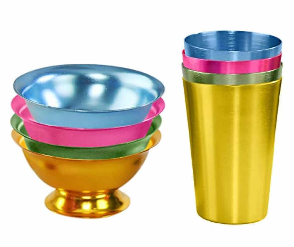 Photo 1 of NEW CASE HOME-X CLASSIC COLORED ALUMINIUM BOWLS & TUMBLERS SET OF 8 (12 SETS/CASE)