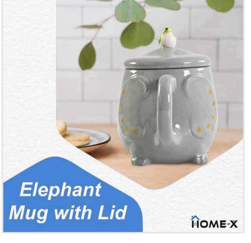 Photo 1 of NEW CASE OF HOME-X CERAMIC ELEPHANT MUG W LID 5.5” X 4” (18PCS/CASE)