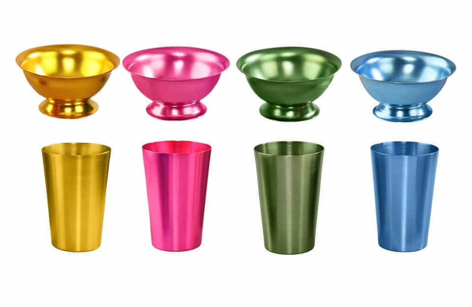 Photo 1 of NEW CASE HOME-X CLASSIC COLORED ALUMINIUM BOWLS &amp; TUMBLERS SET OF 8 (12 SETS/CASE)