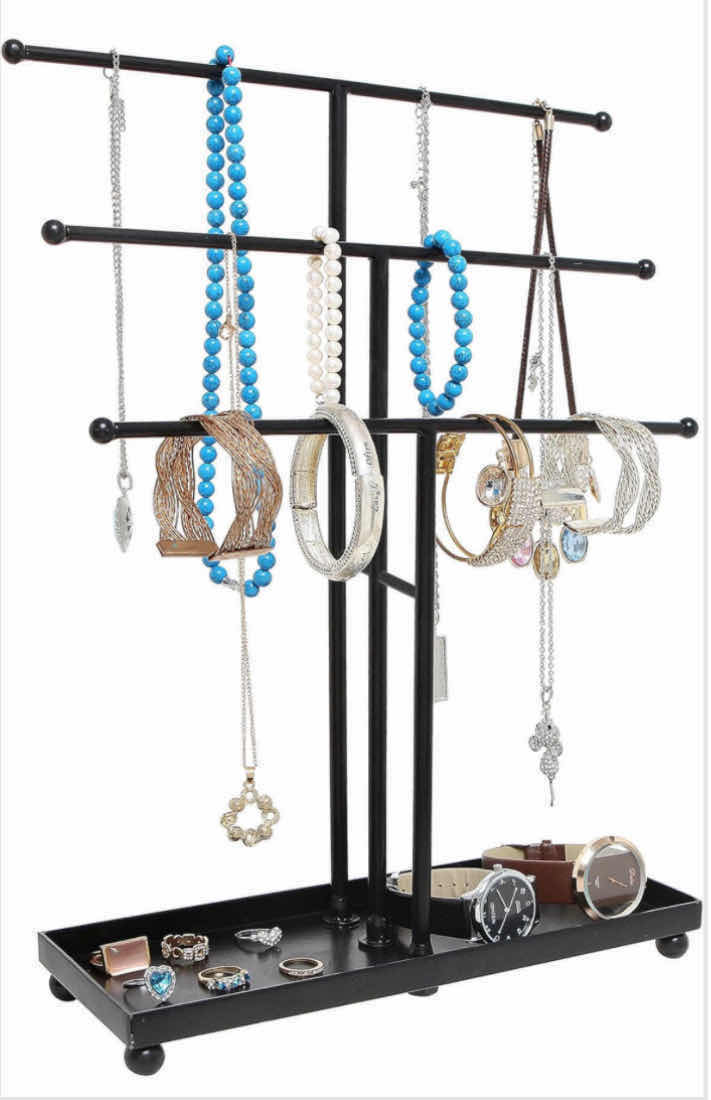 Photo 1 of NEW PALLET OF ARAD 3 TIER BLACK METAL JEWELRY DISPLAY STAND (18 CASES/5 PER CASE)