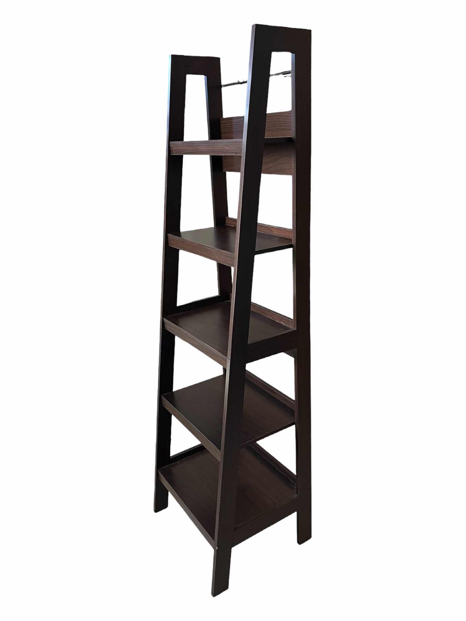 Photo 1 of DARK BROWN WOOD FINISH 5-TIER FREESTANDING LADDER SHELF 20.5” X 18” H72”